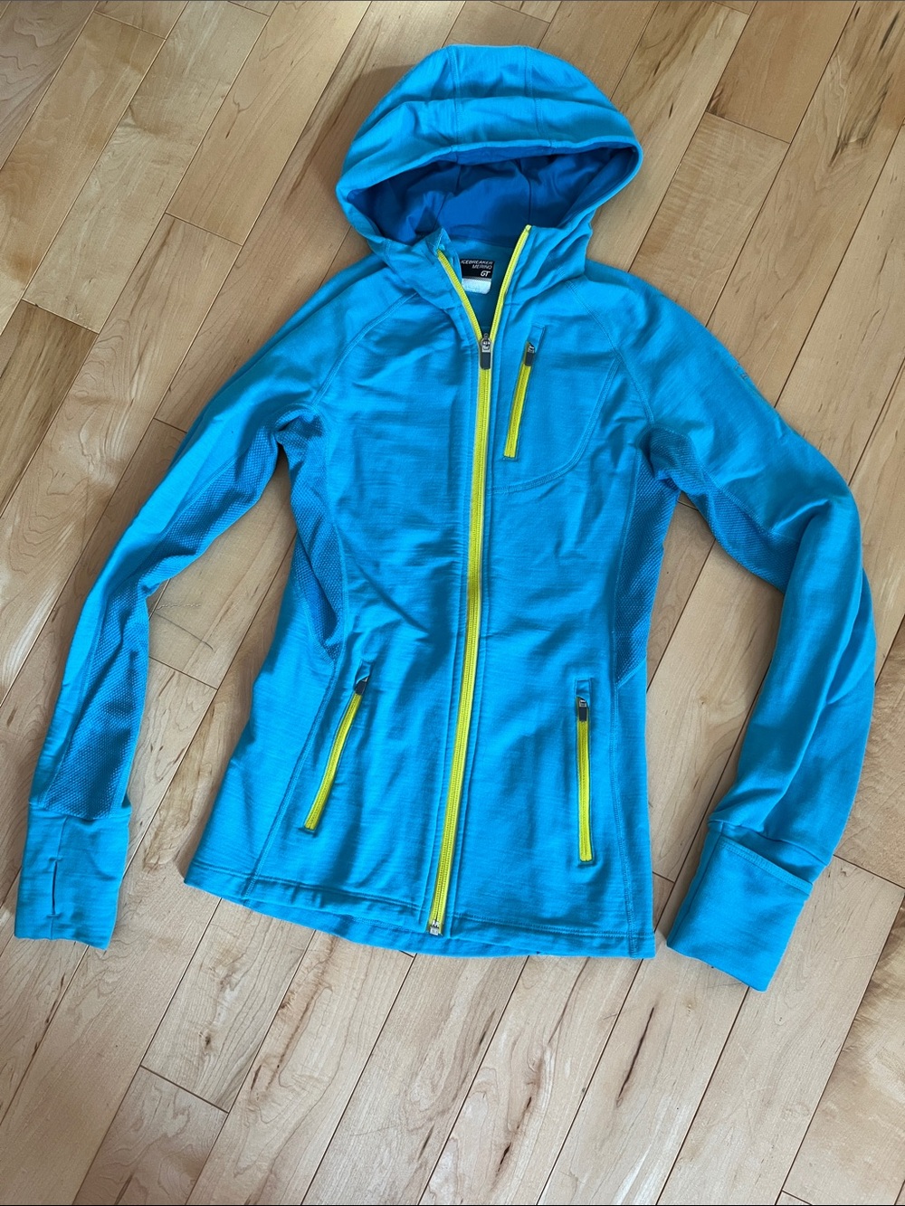 Icebreaker Women's Hooded Zip Jacket - Turquoise with Yellow Accents